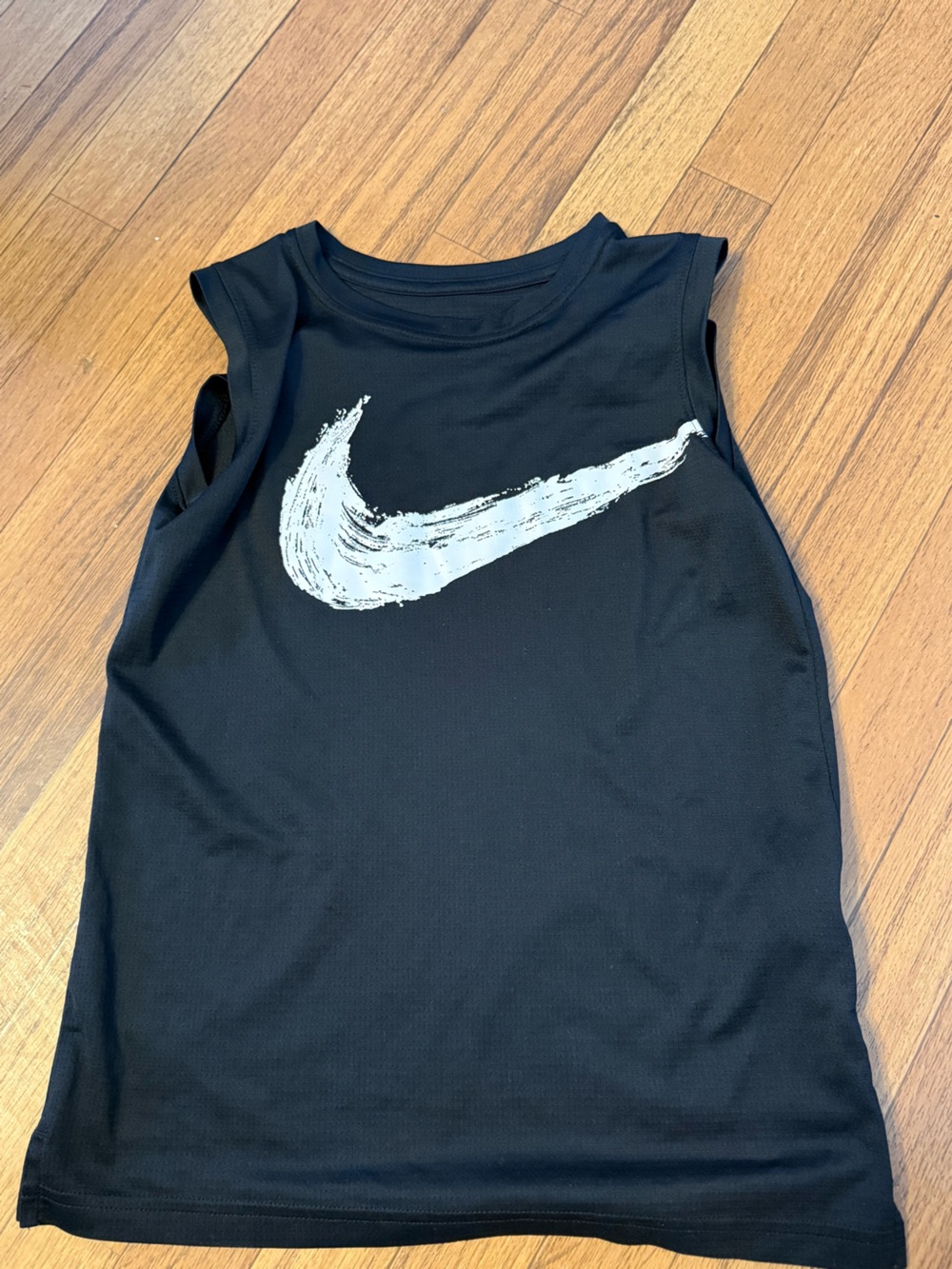 Nike Black Athletic Tank with White Brushstroke Swoosh